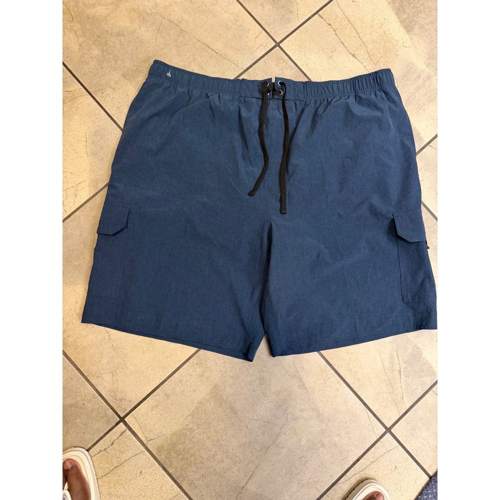 True Nation Mens 2XL Navy Blue Cargo Swim Trunks Board Shorts Mesh Lined Stretch